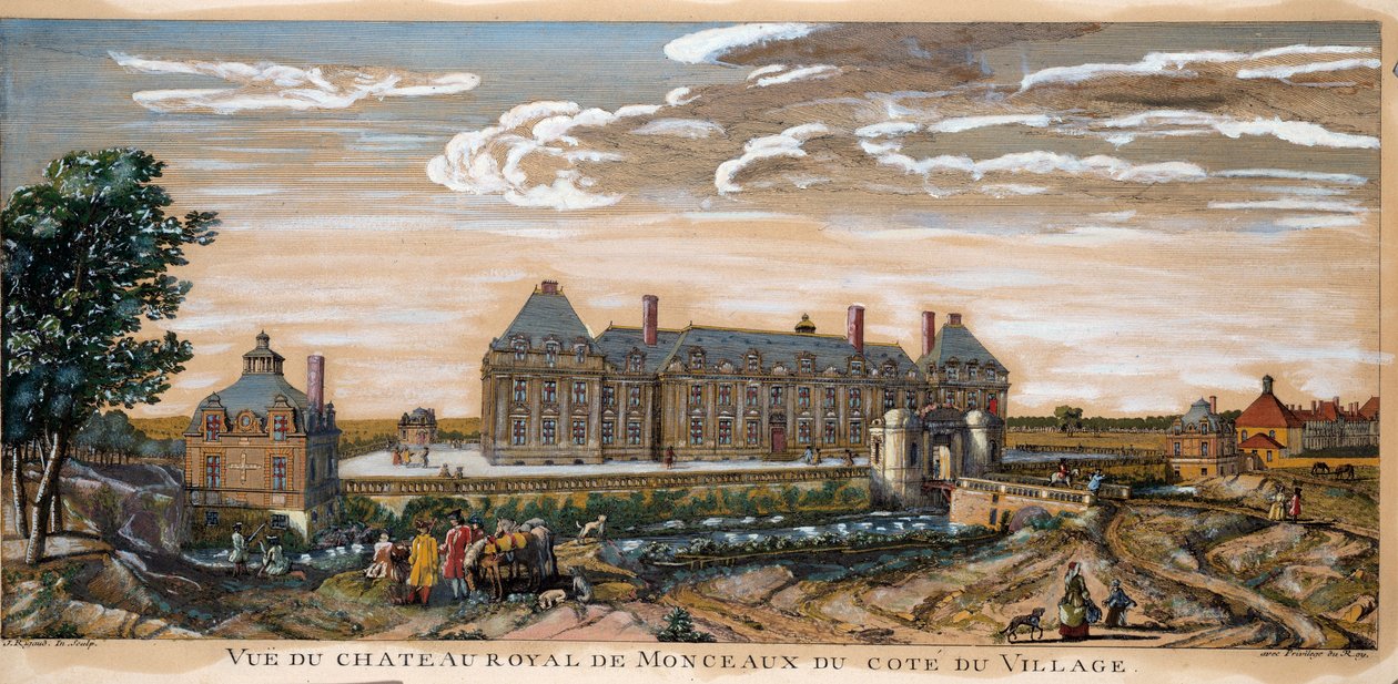 Vista del Castillo Real de Monceaux. Grabado de 1740. Colección privada de Unknown artist