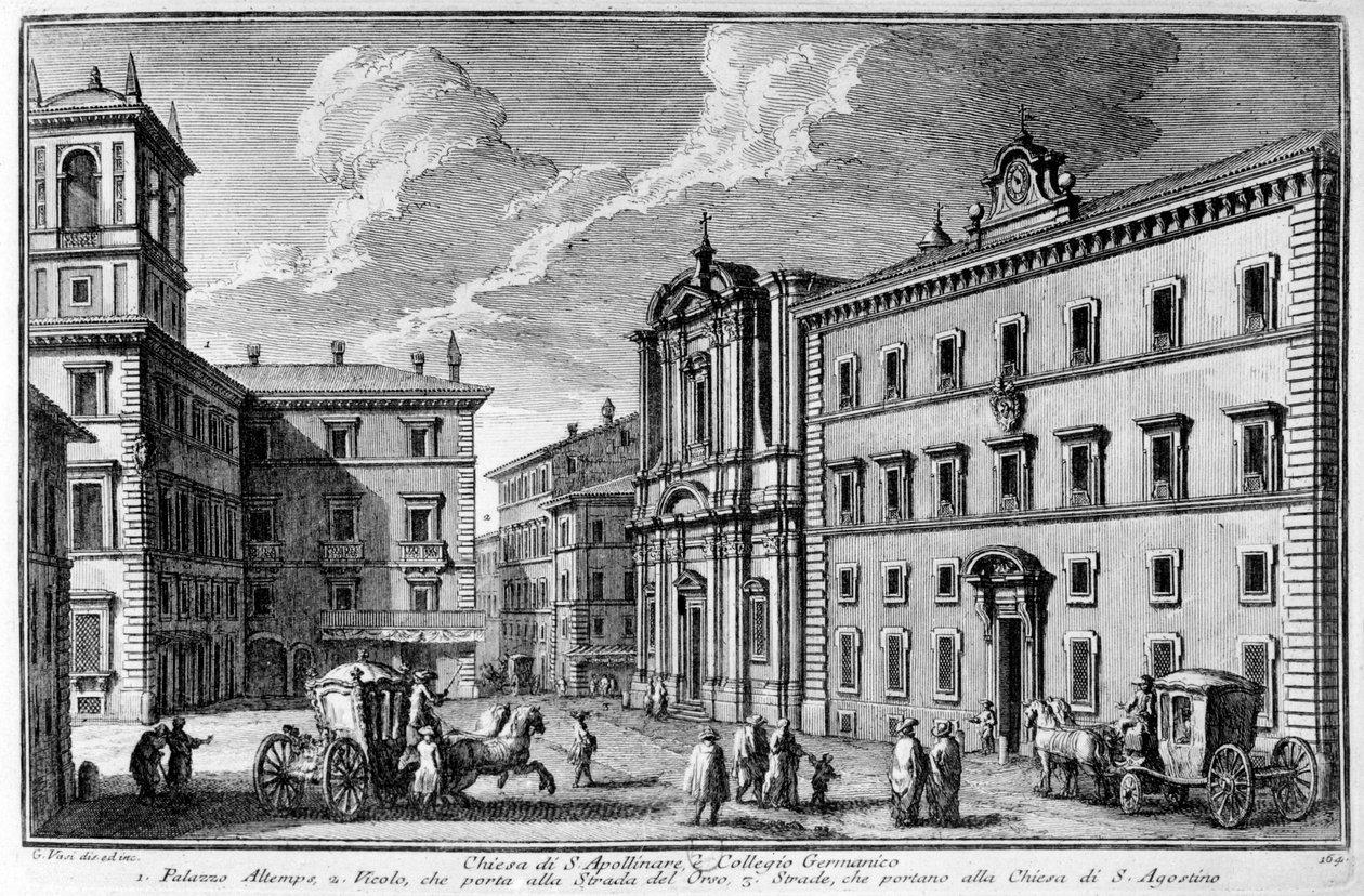 Vista de la Iglesia de San Apolinar y el Colegio Germánico en Roma a finales del siglo XVIII de Unknown artist