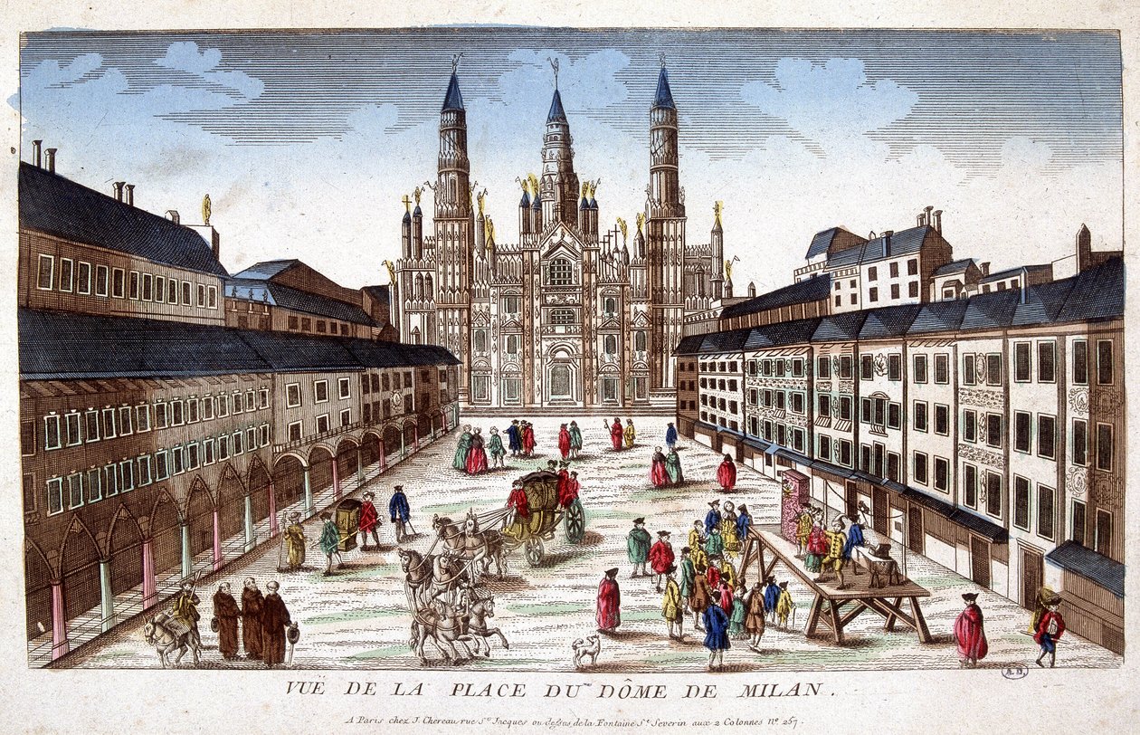 Vista de la Plaza del Duomo en Milán. Principios del siglo XVIII de Unknown artist
