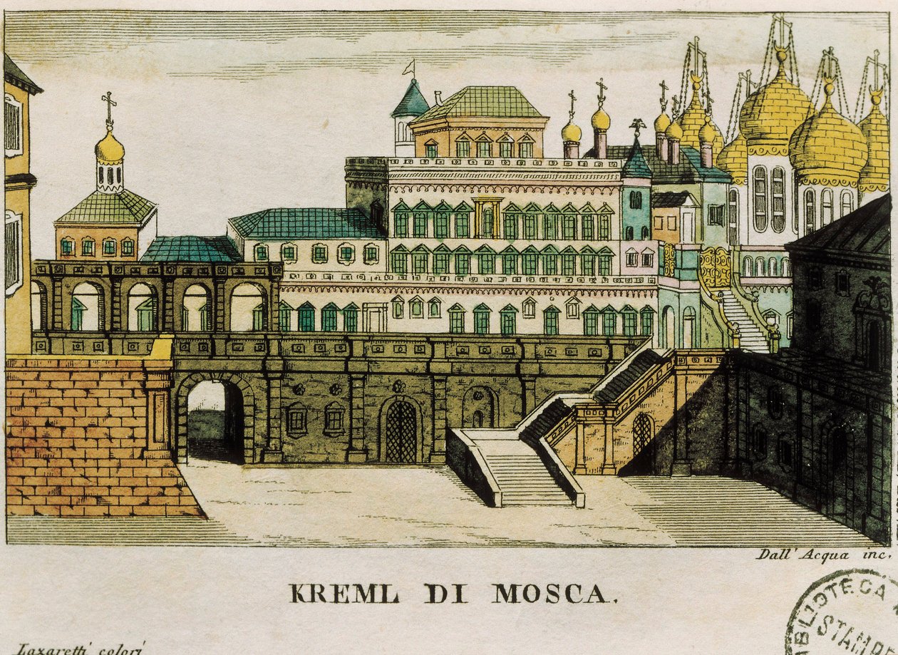 Vista del Kremlin, Moscú, Rusia, de los viajes de San Petersburgo a Alemania por Georg Reinbeck, grabado de Unknown artist