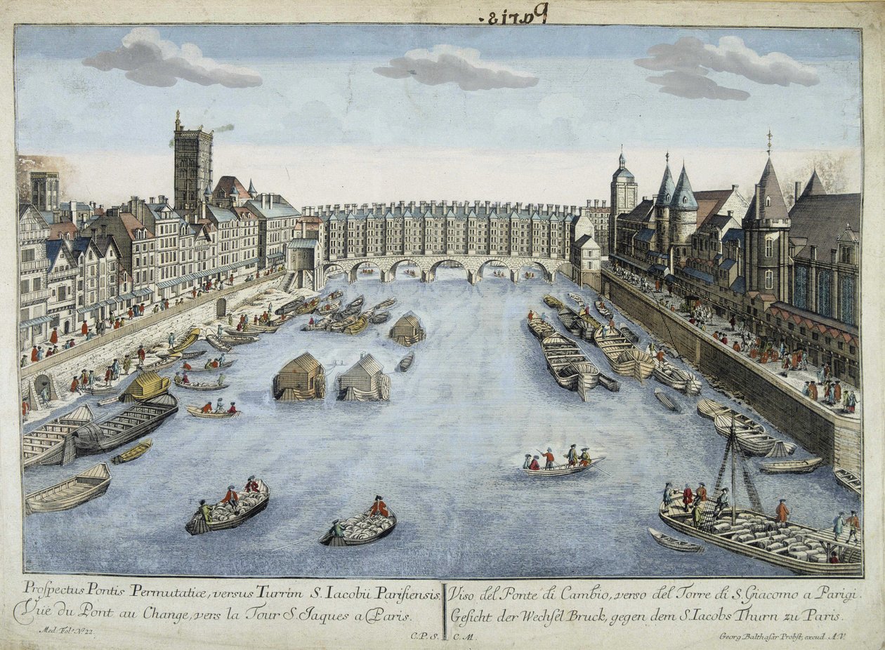 Vista del Pont au Change y la Torre de San Jacques en París de Unknown artist