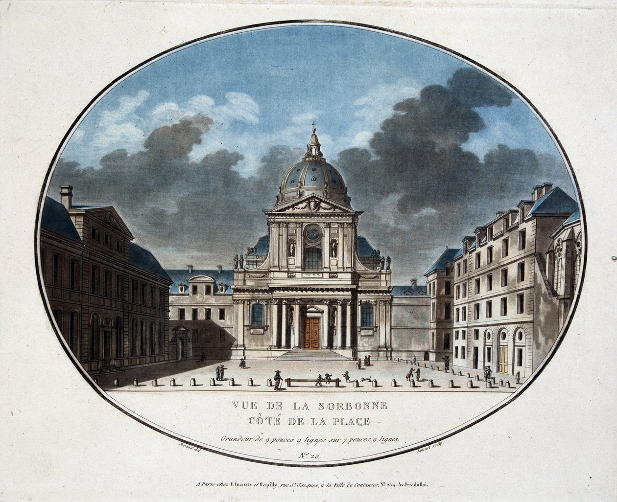 Vista de la Sorbona, desde el lado de la plaza - grabado de Unknown artist
