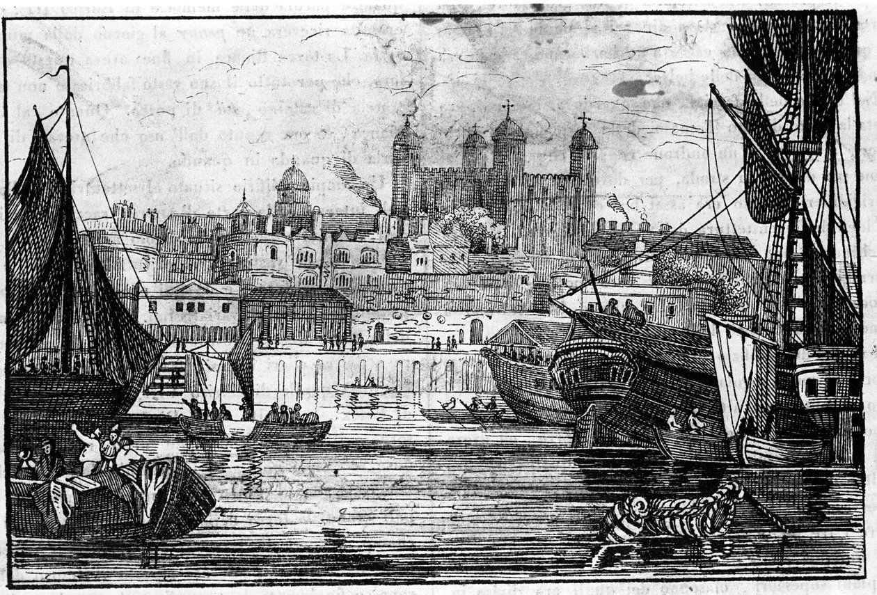 Vista de la Torre de Londres y el Támesis a finales del siglo XVIII Grabado de Unknown artist