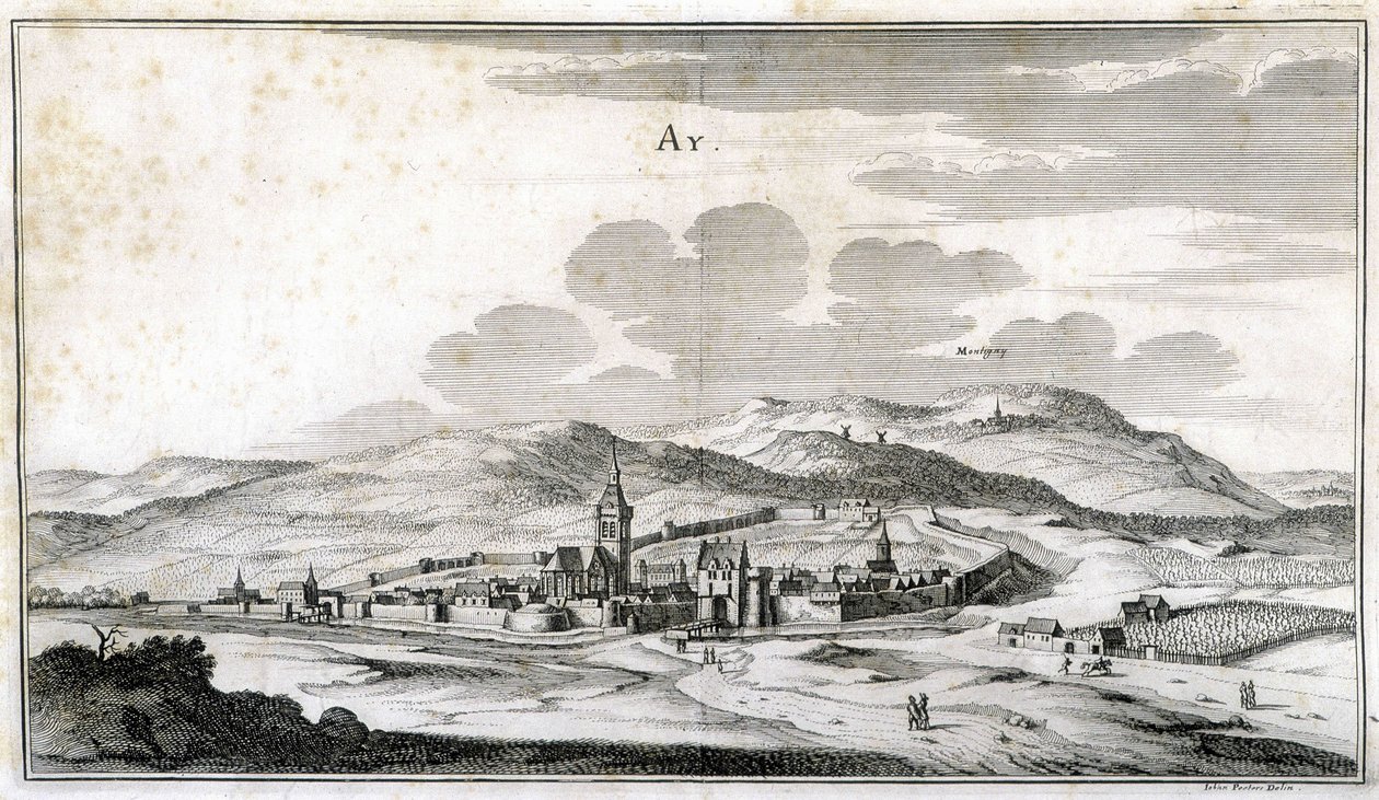 Vista de la ciudad de Ay. Grabado de finales del siglo XVIII de Unknown artist