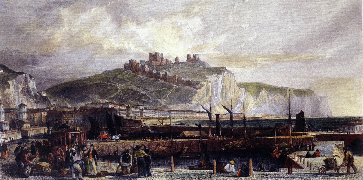 Vista de la ciudad de Dover y sus altos acantilados de tiza blanca en Inglaterra. 1850 de Unknown artist