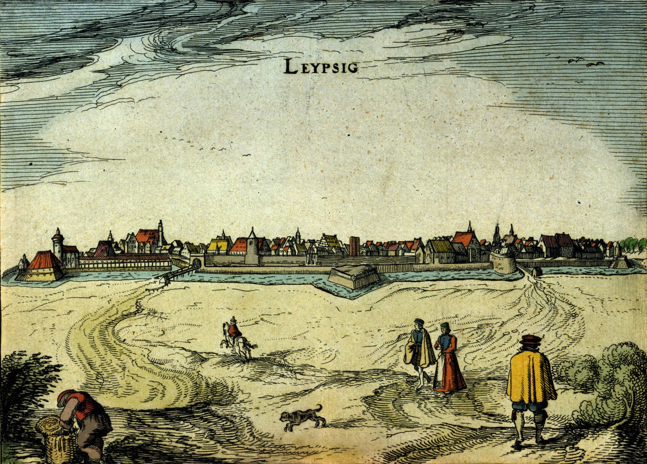 Vista de la ciudad de Leipzig en Alemania. Grabado del siglo XVIII de Unknown artist
