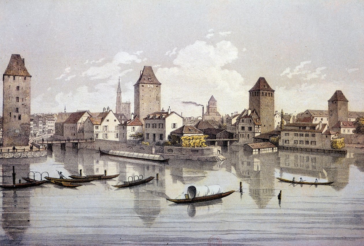 Vista de la ciudad de Estrasburgo en el Rin. Grabado del siglo XIX de Unknown artist