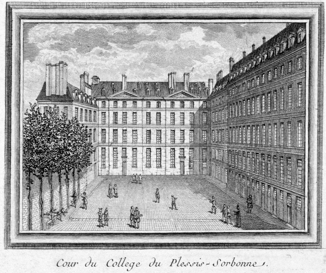 Vista del patio del colegio de Plessis Sorbonne (París), fundado en 1323 por Geoffroy du Plessis Balisson, utilizado en 1848 y 1849 por la ENA. Grabado conservado en el Museo Carnavalet de Unknown artist