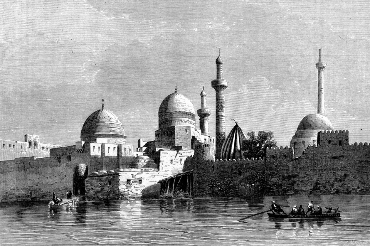 Vista de la mezquita de Mosul (Nínive) en Irak. Grabado del siglo XIX de Unknown artist