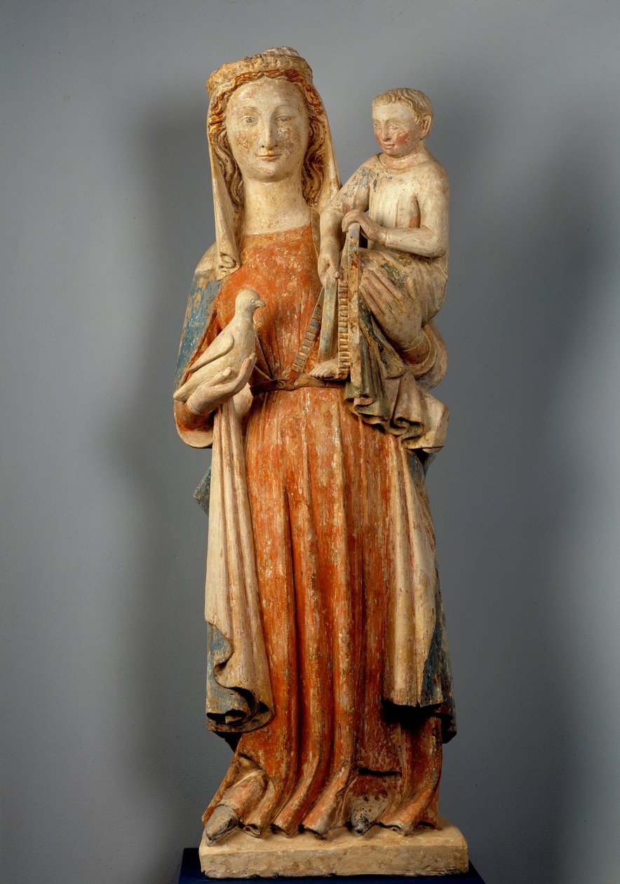 Virgen y Niño. La Virgen sostiene una paloma en la mano de Unknown artist
