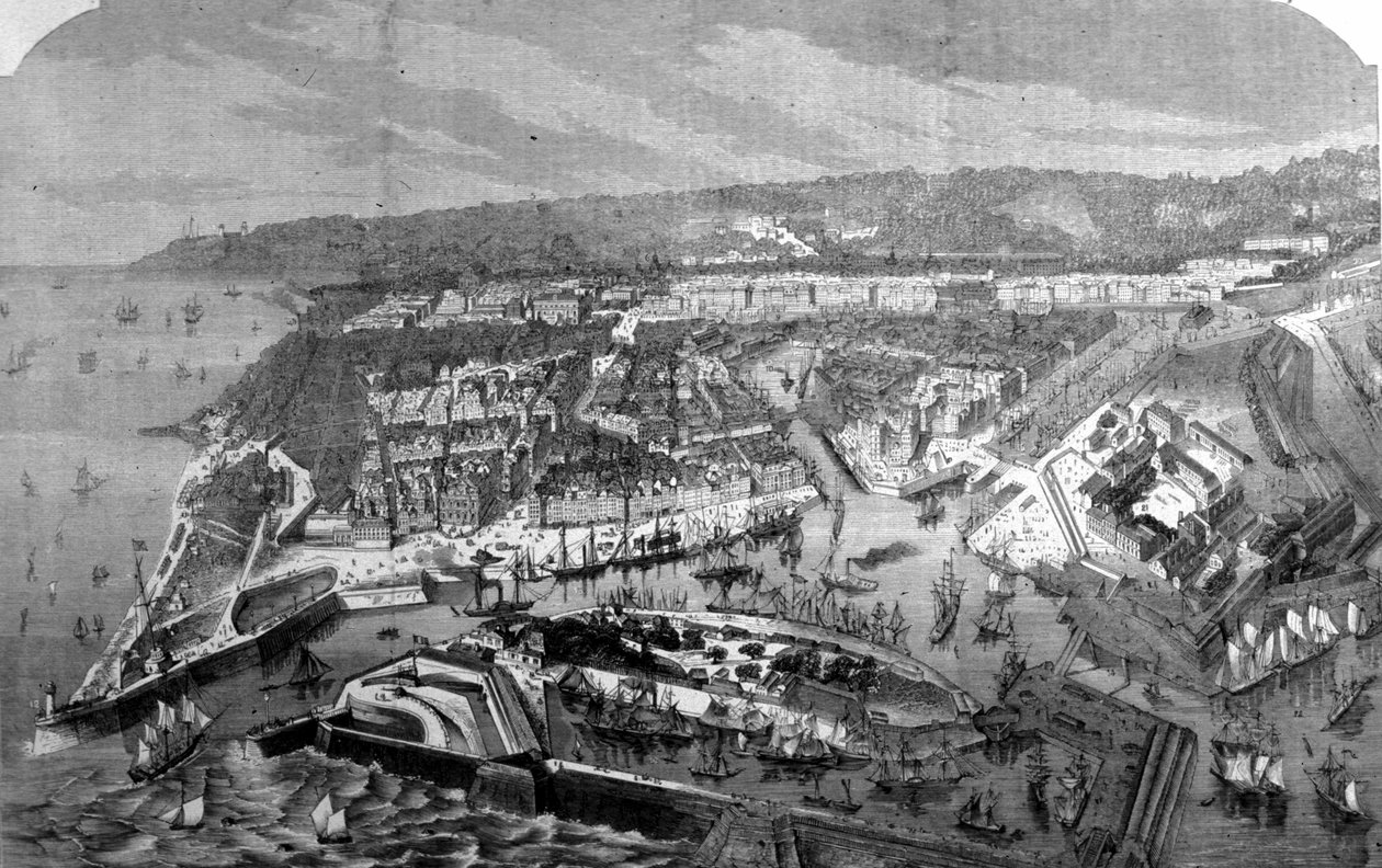 Vista del puerto de Le Havre. Grabado del siglo XIX de Unknown artist