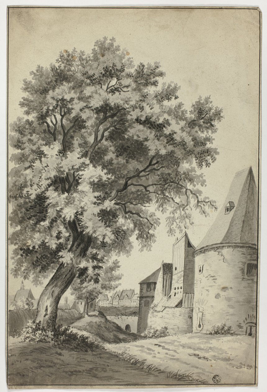 Pueblo amurallado y Árbol alto de Unknown artist