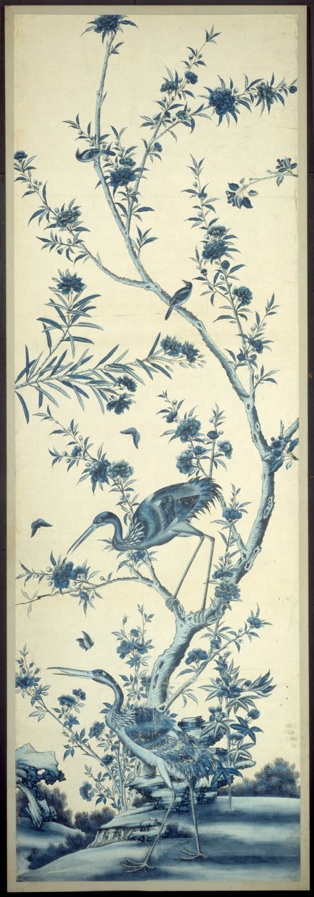 Panel de papel pintado con pájaros y árboles en flor de Unknown artist