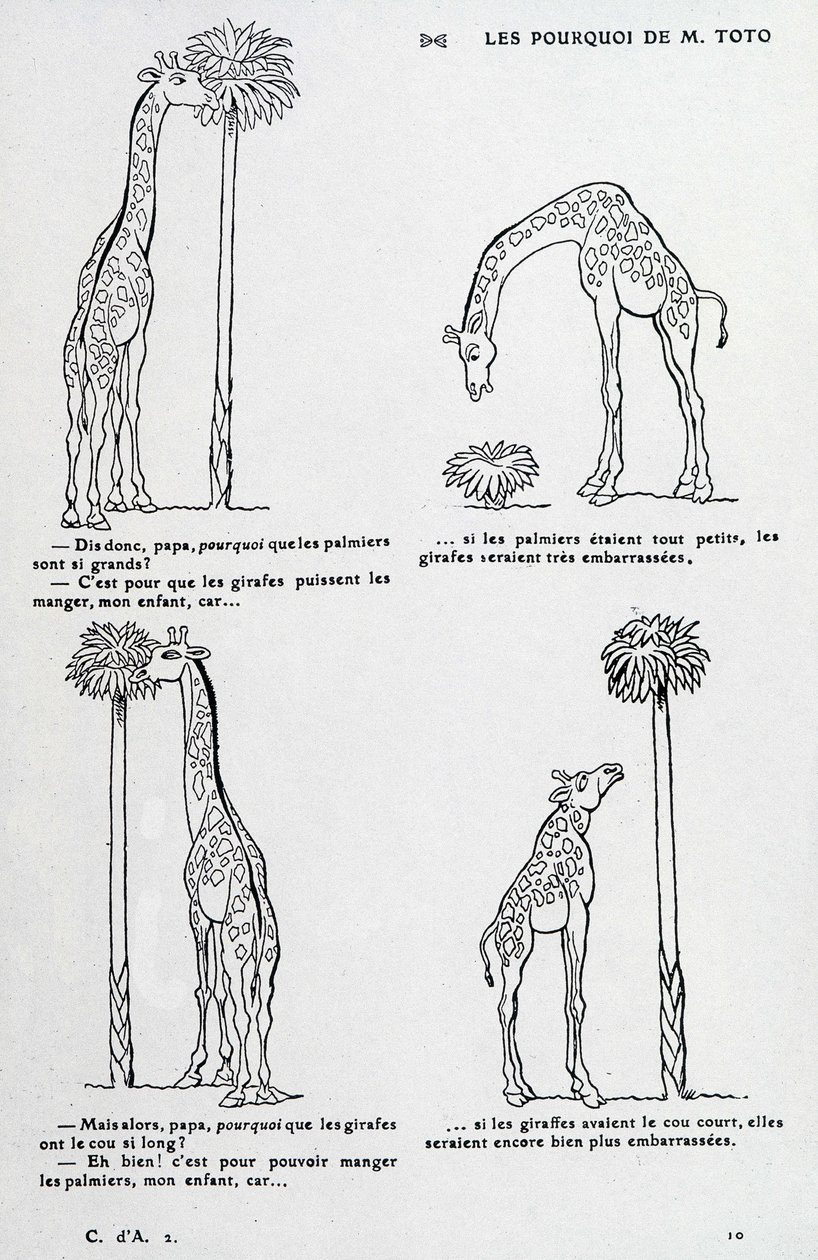 Por qué del Sr. Toto: Por qué la palmera es tan grande y por qué la jirafa tiene el cuello tan largo. (dibujo cómico sobre la teoría de Darwin) de Unknown artist