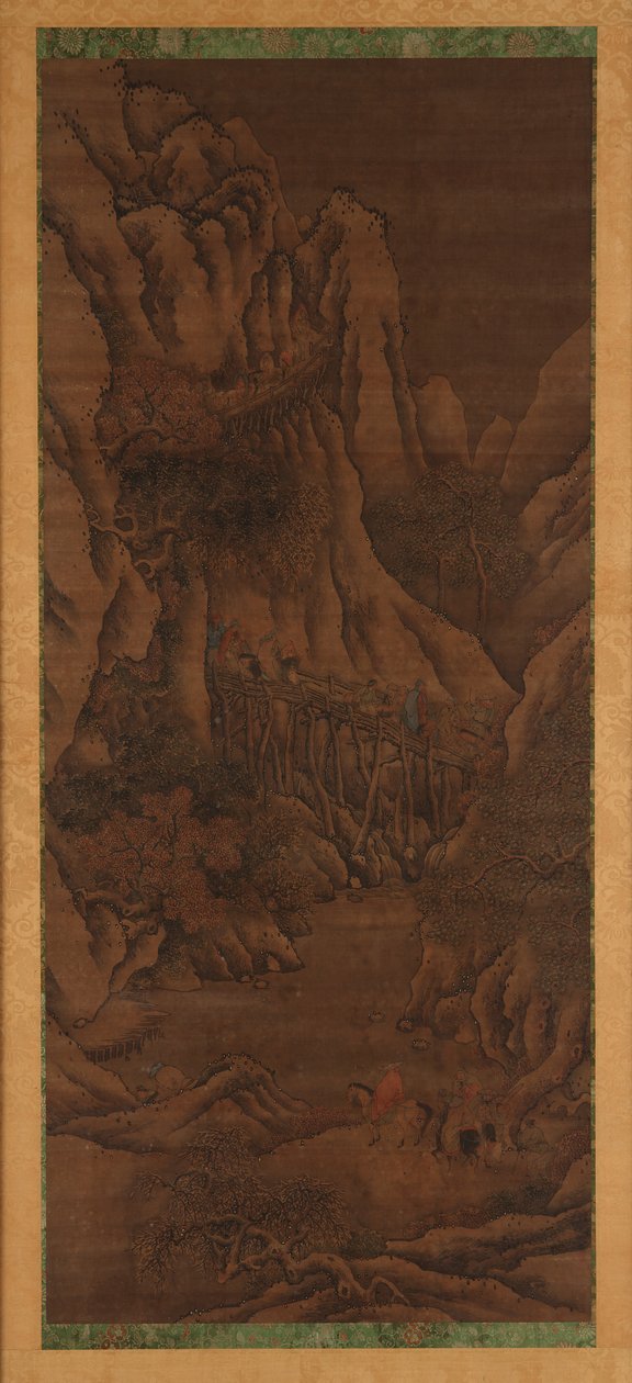 Paisaje Invernal: colinas y río; figuras de viajeros montados de Unknown artist