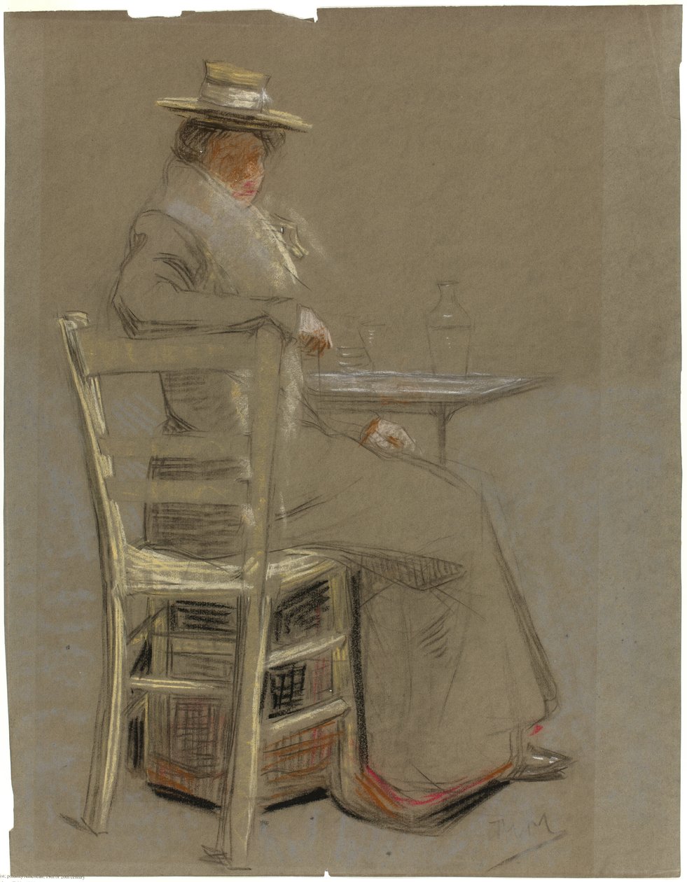 Mujer sentada en una mesa de Unknown artist