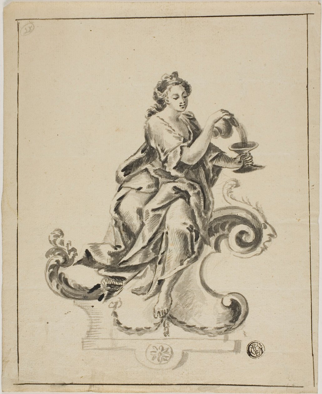 Mujer sentada en un pergamino rococó de Unknown artist