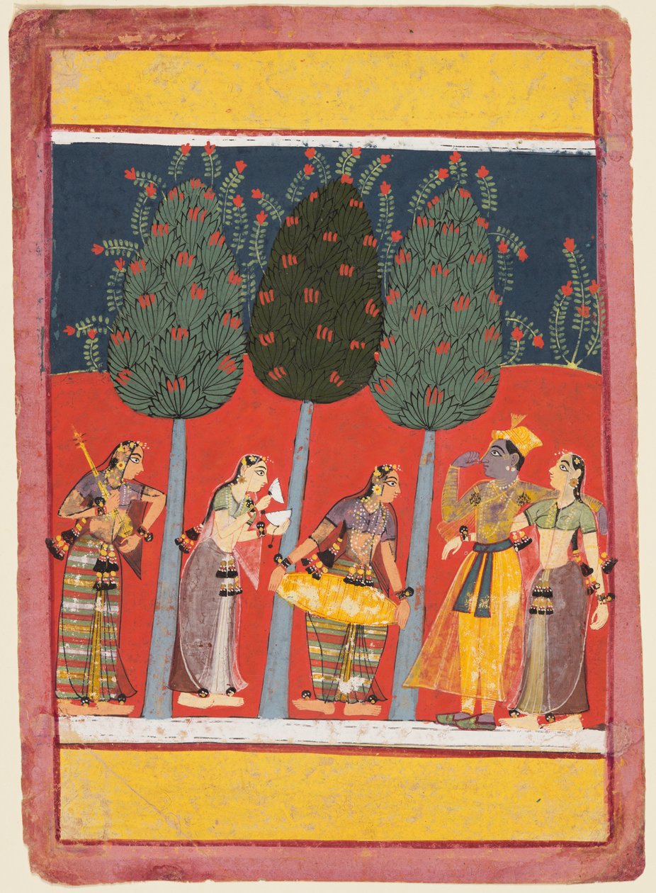 Las mujeres tocan música para Radha y Krishna: Chitrani Nayika, de un Rasikpriya de Unknown artist