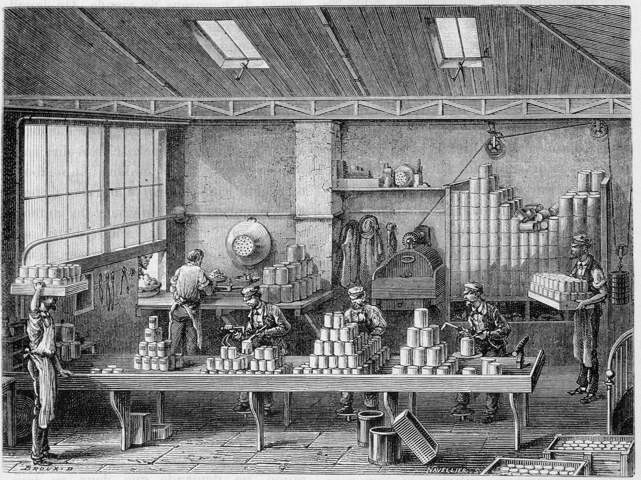 Taller para llenar y soldar latas - en “Las maravillas de la industria” por Louis Figuier de Unknown artist