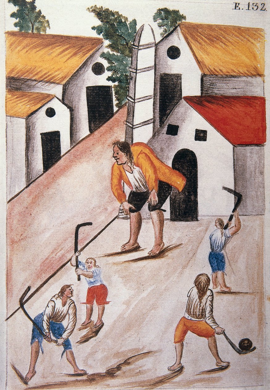 Jóvenes indios jugando a la pelota, del libro "Trujillo del Perú" o "Códice Martínez Compañón", por Baltazar Martínez Compañón y Bujanda, obispo de Trujillo (1782-1785) de Unknown artist