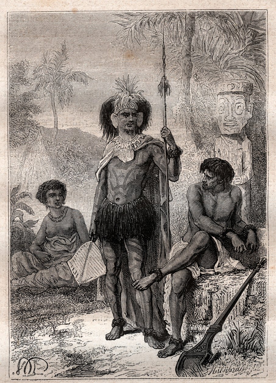 Nativos de las Islas Marquesas - Viaje del Capitán James Cook de Unknown artist