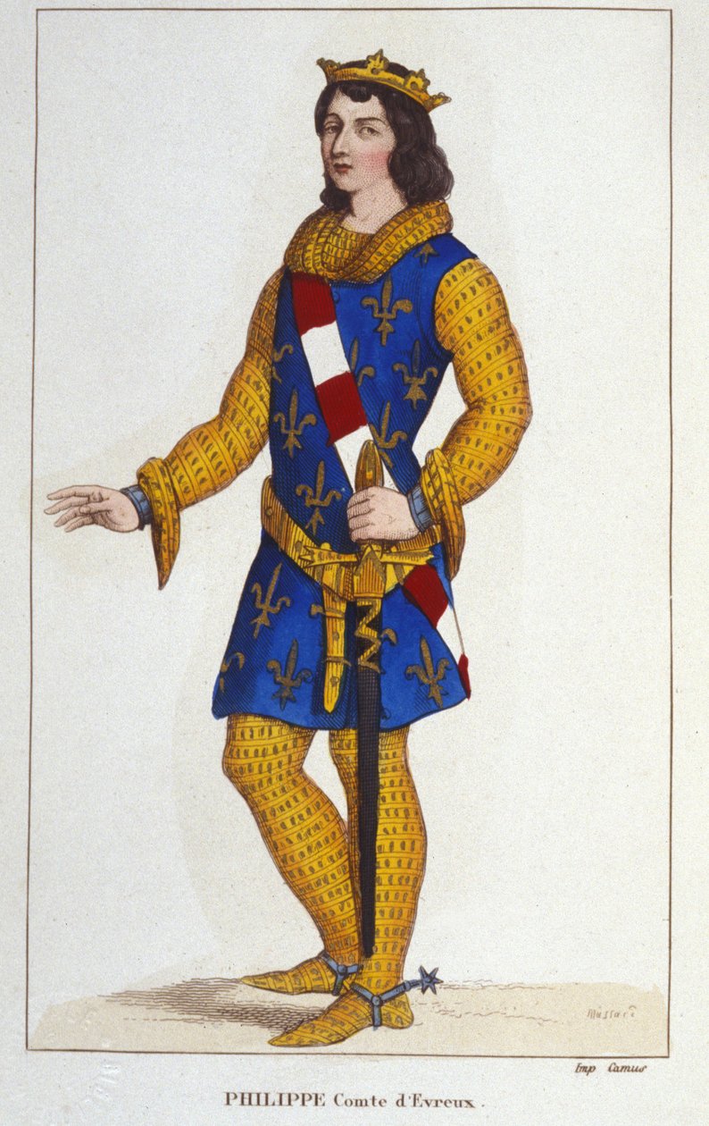 Retrato de Felipe de Évreux, Conde de Évreux, Rey de Navarra (fallecido en 1343). Grabado de 1830 de Unknown artist