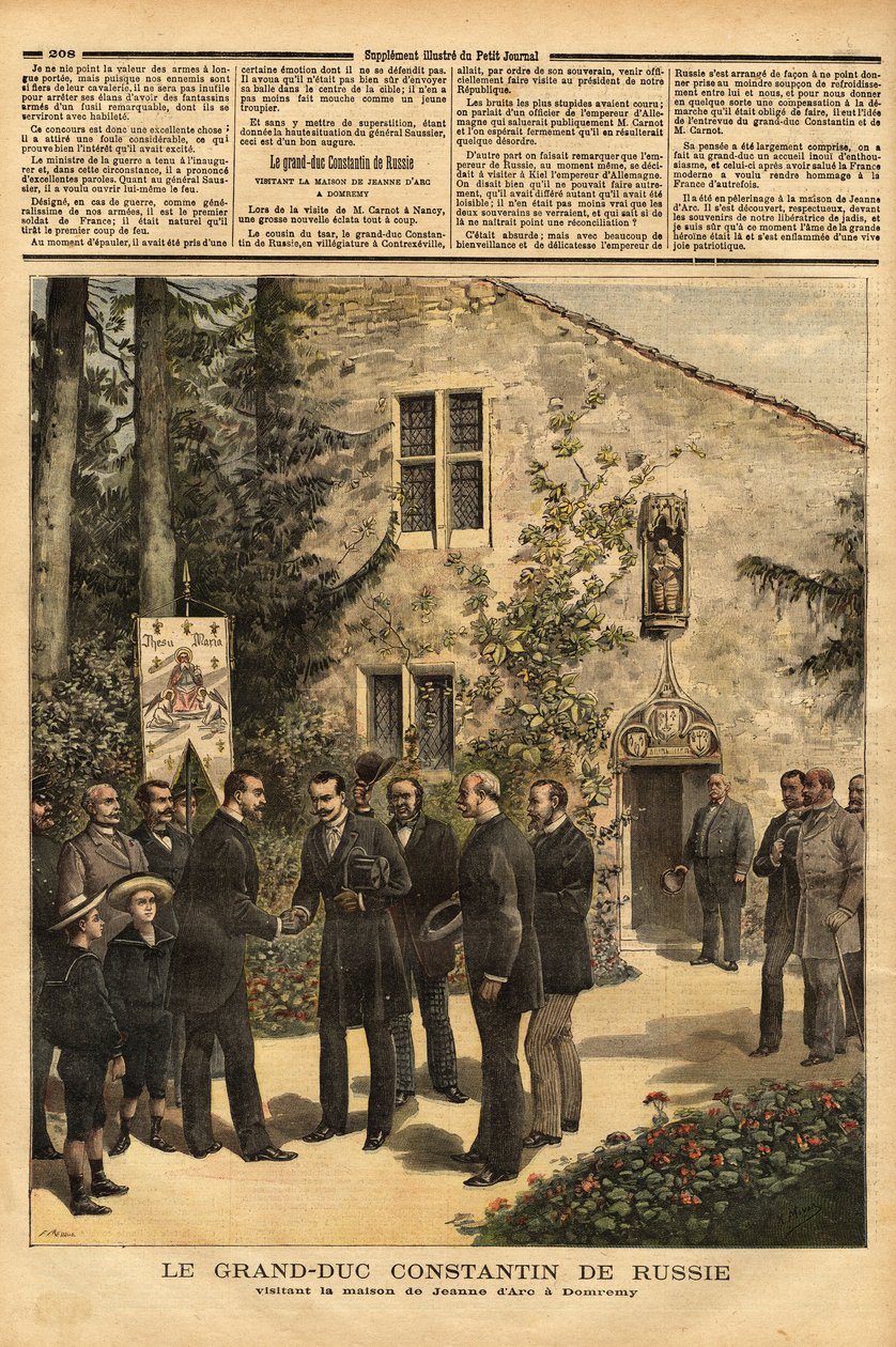 La visita de Constantino Nicolaevich Romanov (1827-1892) Gran Duque de Rusia y primo del Zar Alejandro III (1845-1894), a la casa de Juana de Arco en Domremy. Grabado en "Le petit journal" 25/06/1892. Colección de Selva. de Unknown artist