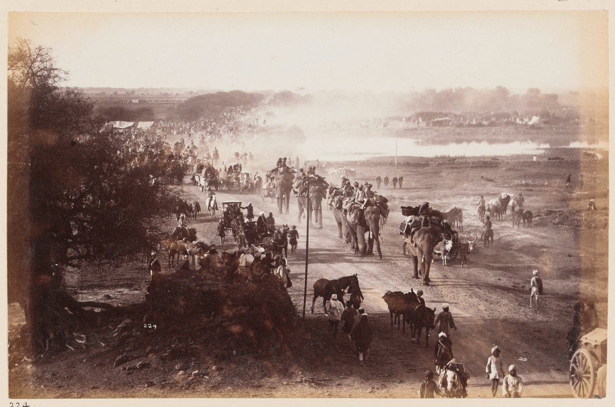 Columna de equipaje durante el Campamento de Ejercicio de Delhi, circa 1885 de Unknown