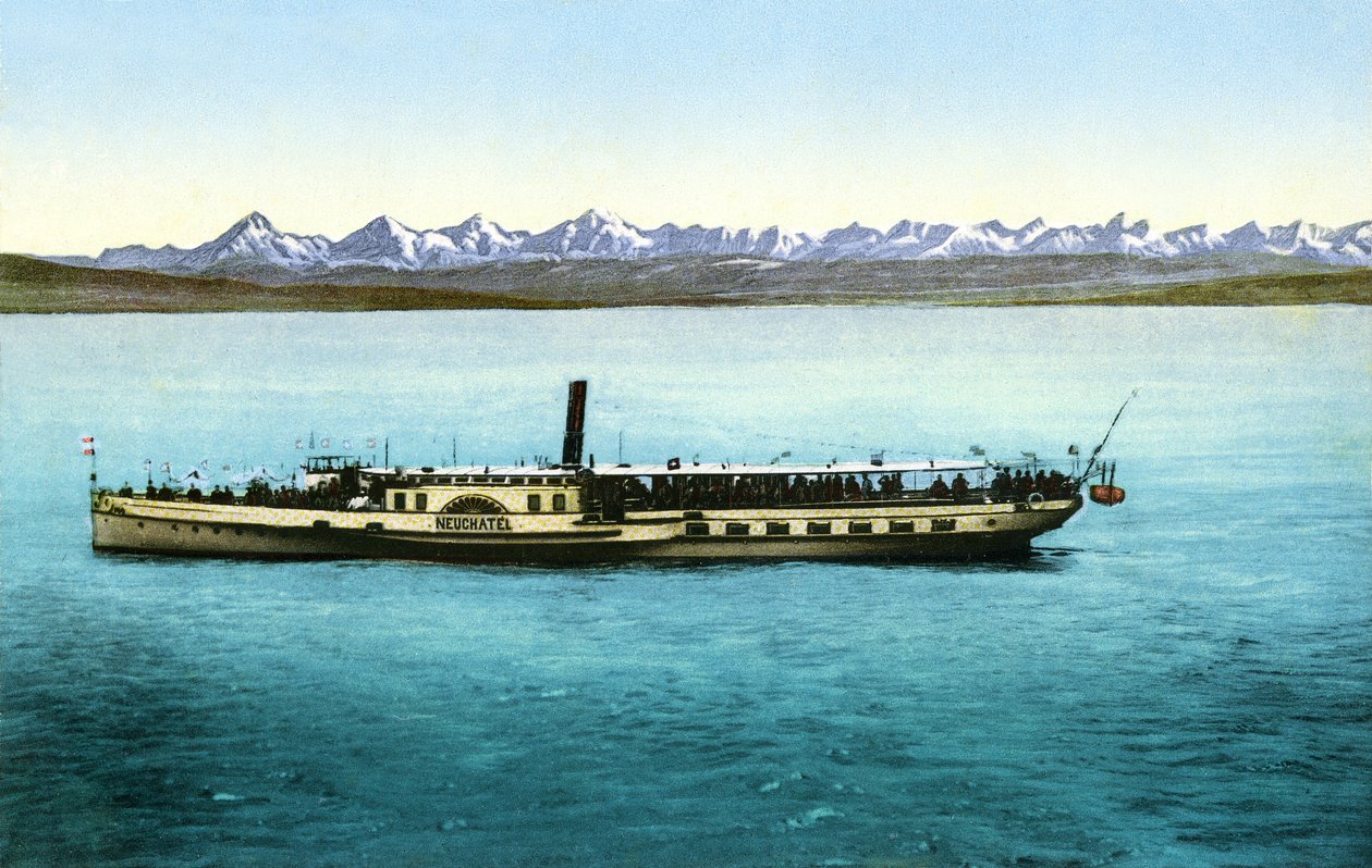 Lago de Neuchatel (Francia, Suiza): el barco de vapor Salon) 1913 (tarjeta postal) de Unknown photographer