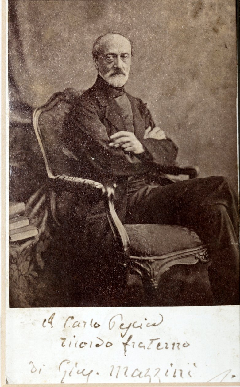 Retrato de Giuseppe Mazzini, con autógrafo (foto en b/n) de Unknown photographer