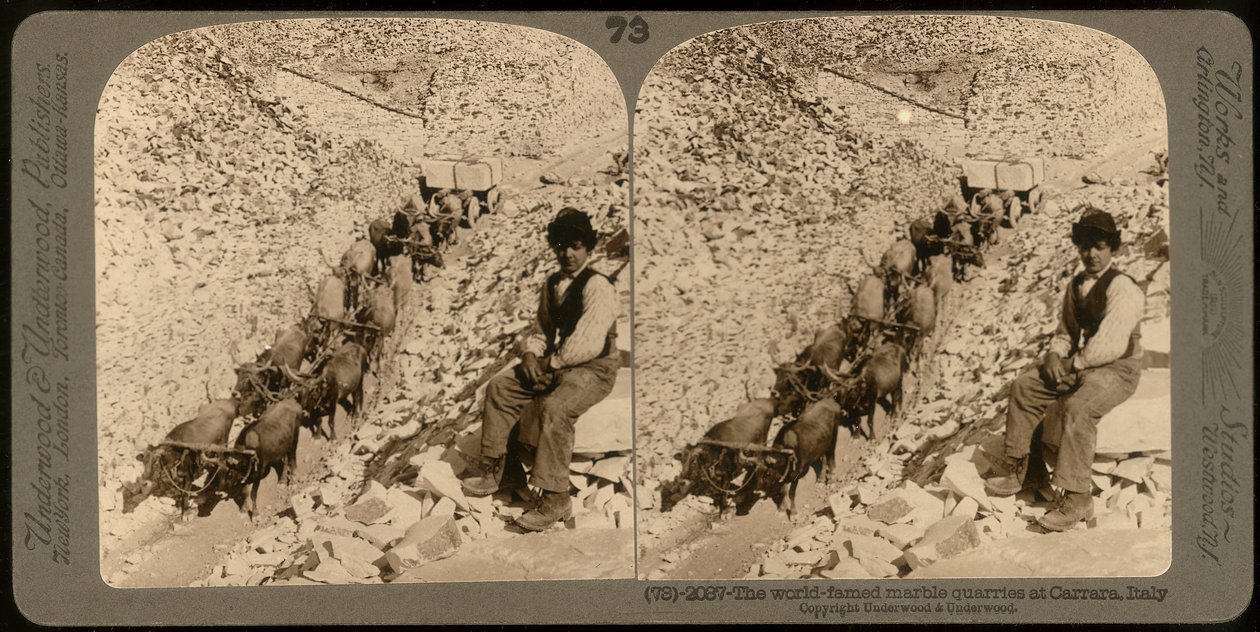 Retrato de un niño en las famosas canteras de mármol en Carrara; Fotografía estereoscópica (foto en b/n) de Unknown photographer
