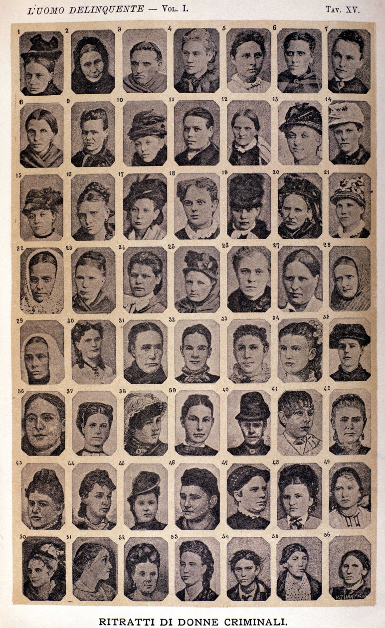 Retratos de mujeres criminales. Álbum de fotografías recopiladas por Cesare Lombroso (1835-1909), criminólogo italiano: “El hombre criminal” de Unknown photographer