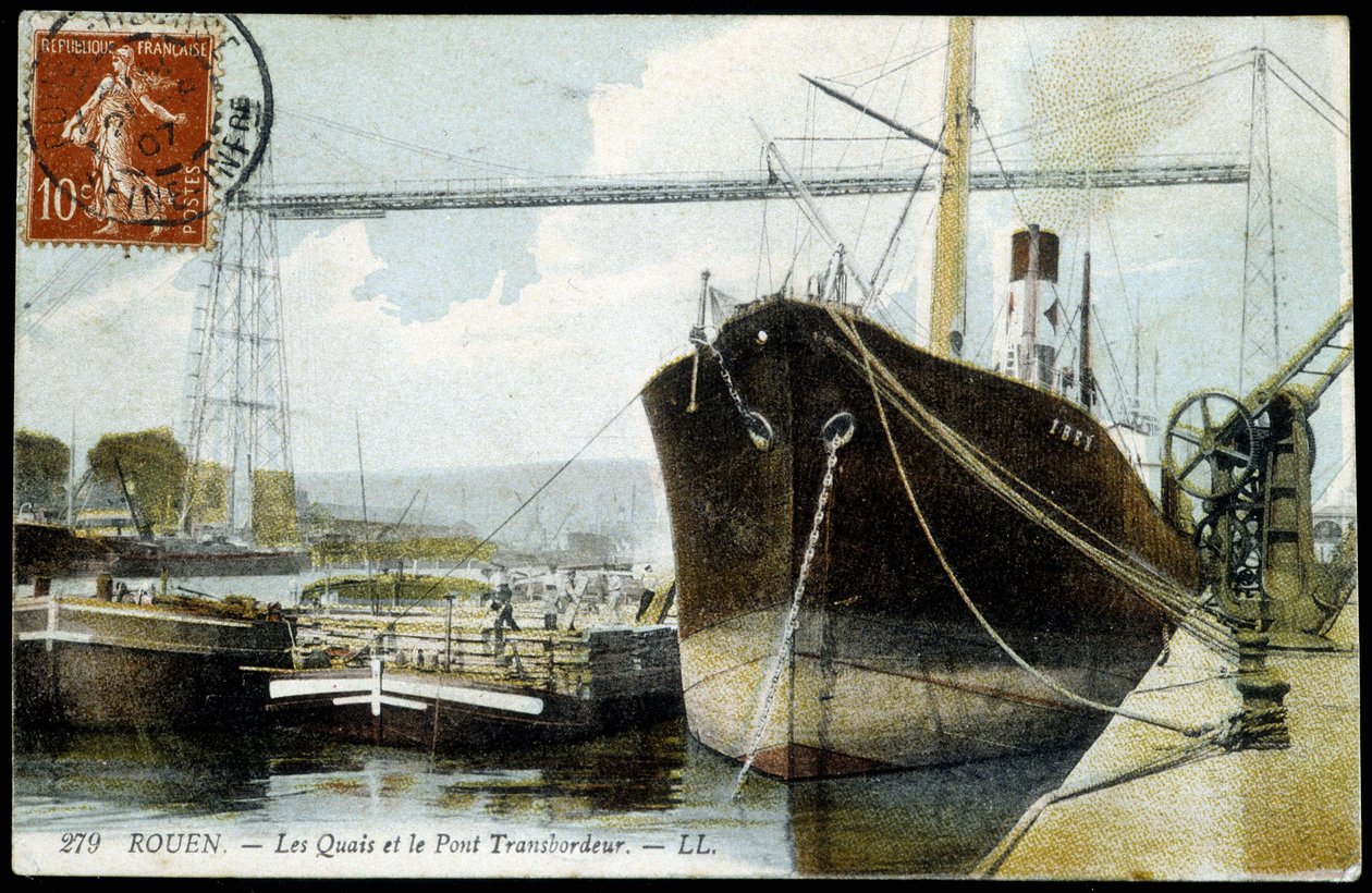 Tarjeta postal de principios del siglo XX. Normandía, Ruán: Los muelles y el puente transbordador. de Unknown photographer