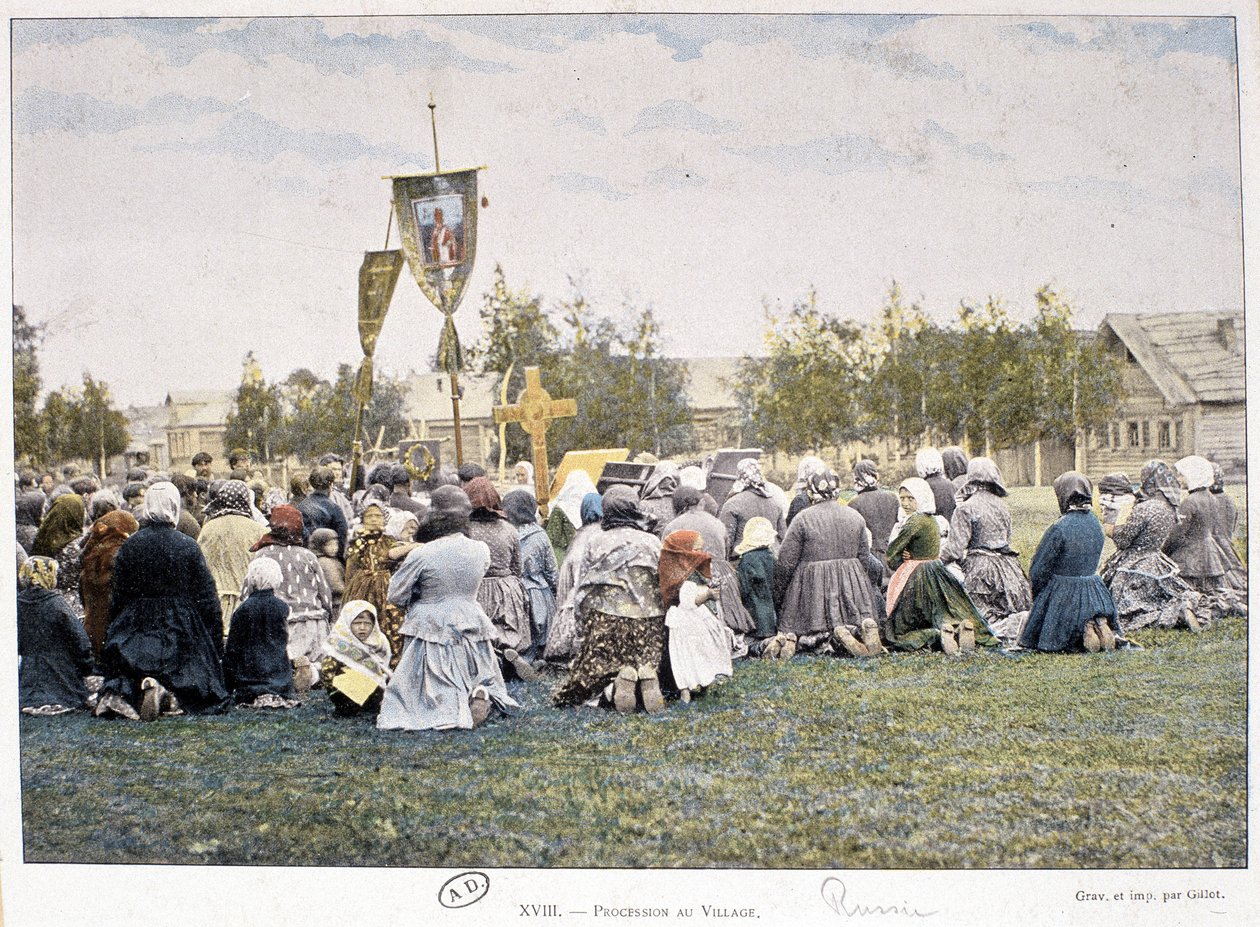 Procesión en el pueblo (Rusia) - fotografía, finales del siglo XIX de Unknown photographer