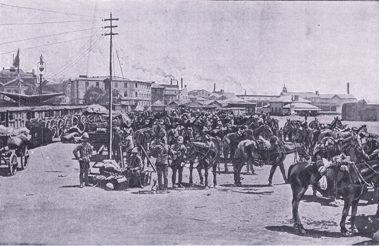 Refuerzos desembarcando en Ciudad del Cabo, de Después de Pretoria: La Guerra de Guerrillas publicado por Harmsworth Bros Limited de Unknown photographer