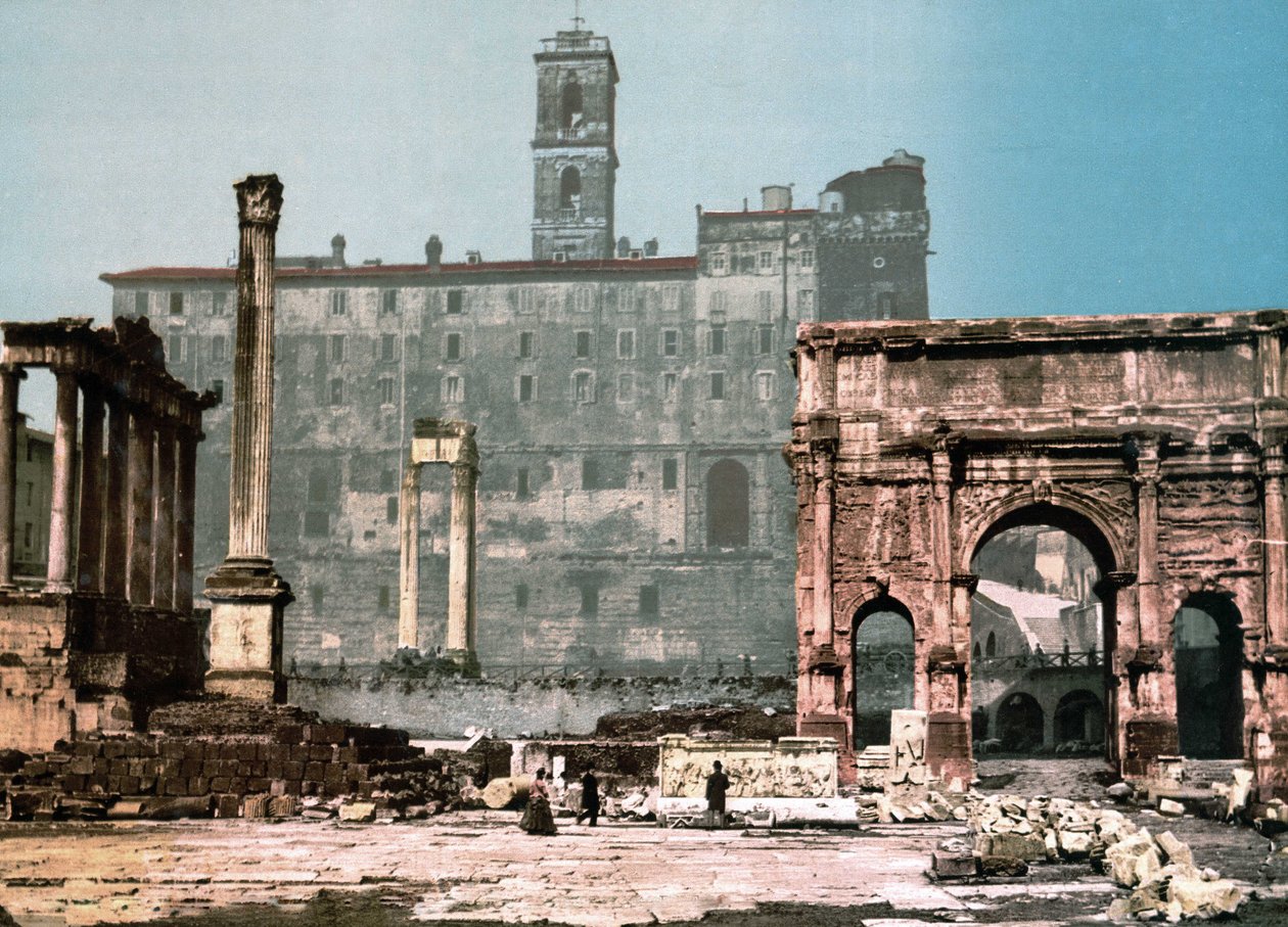 Roma. Templo de Saturno y Arco de Settimo Severo. Fotocromo sd. circa 1900. de Unknown photographer
