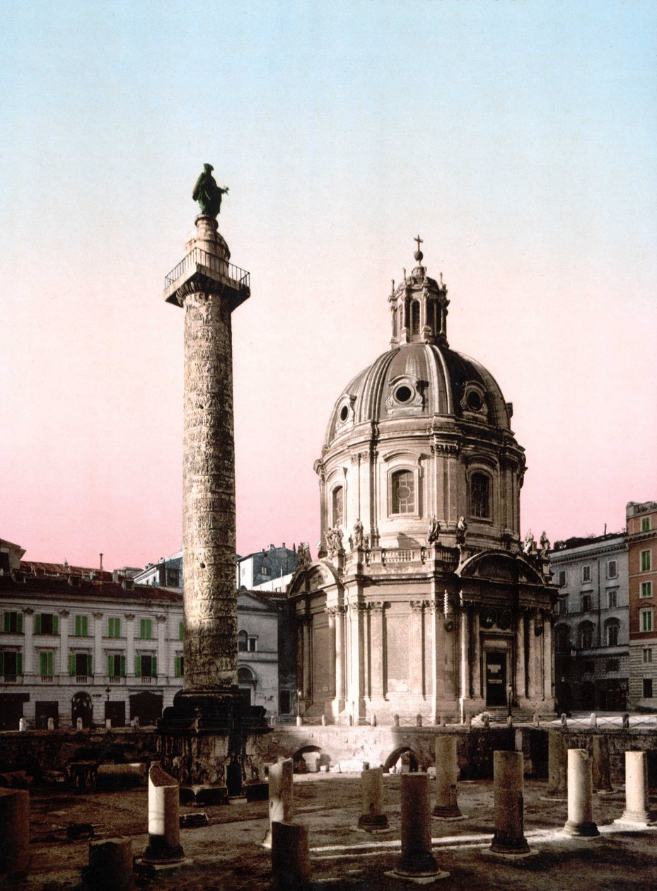 Roma. Vista del Foro Trajano con columna. Fotocromo sd. hacia 1900. Fotocromo de Unknown photographer