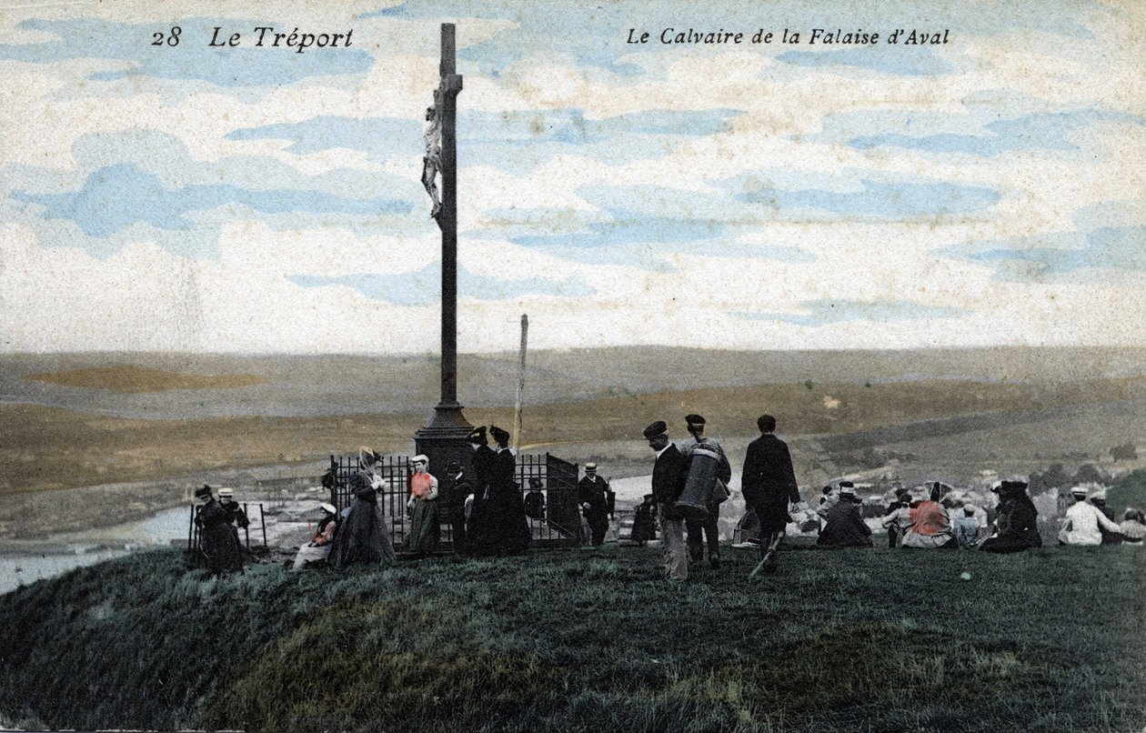 El Calvario del acantilado de Aval. El Treport. Fotografía colorista de principios del siglo XX. de Unknown photographer