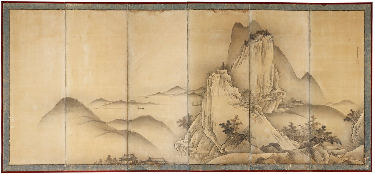 Paisaje con viajeros en caminos de montaña de Unkoku Toyo