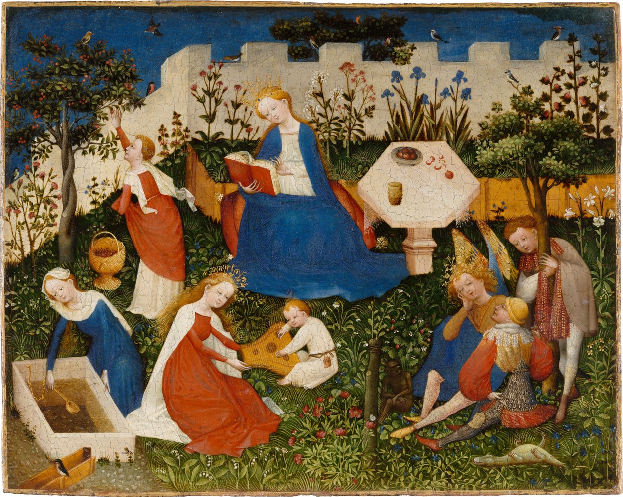 El pequeño jardín del paraíso, c.1410-20 (técnica mixta sobre roble) de Upper Rheinish Master