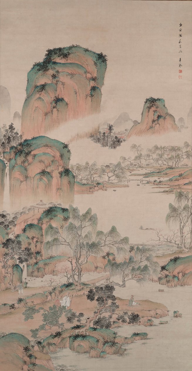 Paisaje de primavera en el estilo azul-verde de Uragami Shunkin