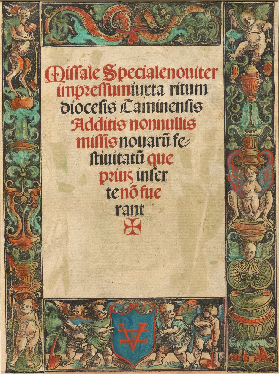 Página de Título para un Misal, con Borde de Sátiro y Putti [verso], c. 1511 de Urs Graf