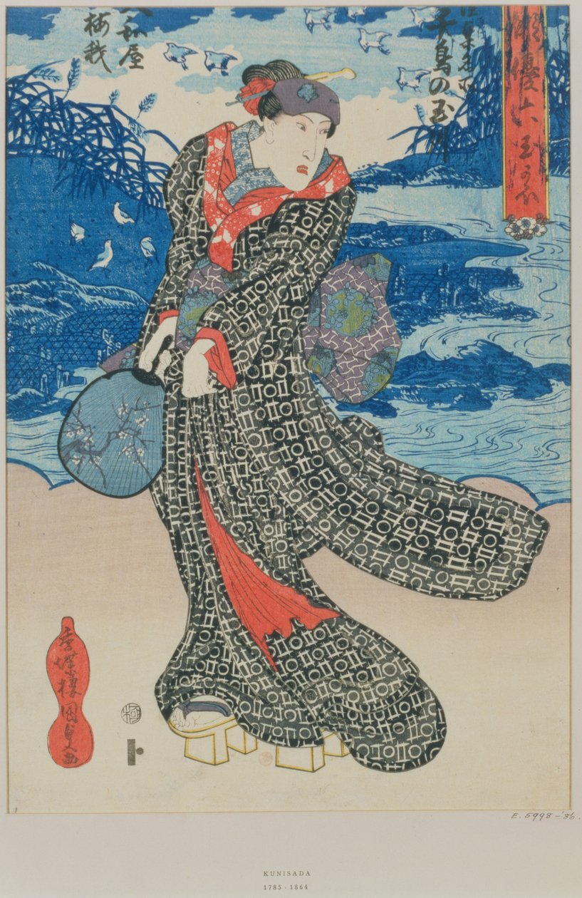 Mujer japonesa junto al mar de Utagawa Kunisada