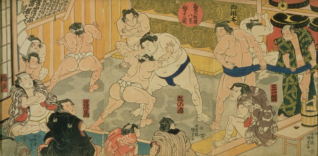 Una de las ocho vistas de Kanjin Sumo, pub. por Tsutaya, siglo XIX de Utagawa Kunisada