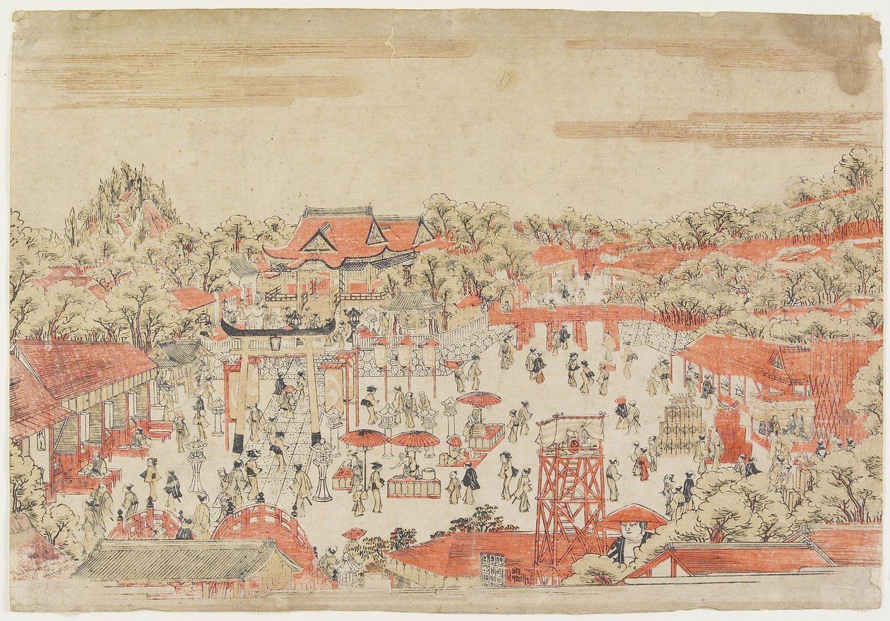 (Escena en un terreno de santuario), c. 1764-1782 de Utagawa Toyoharu