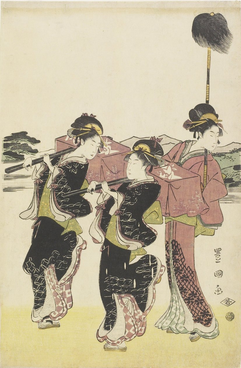 Oiran (Cortesana de Alta Clase) Viajando como un Mitate de la Procesión Daimyo, finales del siglo XVIII-principios del siglo XIX de Utagawa Toyokuni