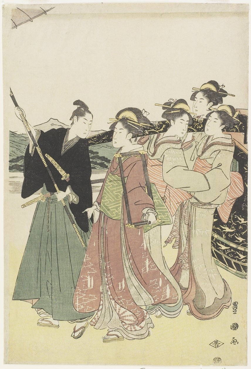 Oiran (Cortesana de alta clase) viajando como un Mitate de la procesión de Daimyo, finales del siglo XVIII-principios del siglo XIX de Utagawa Toyokuni