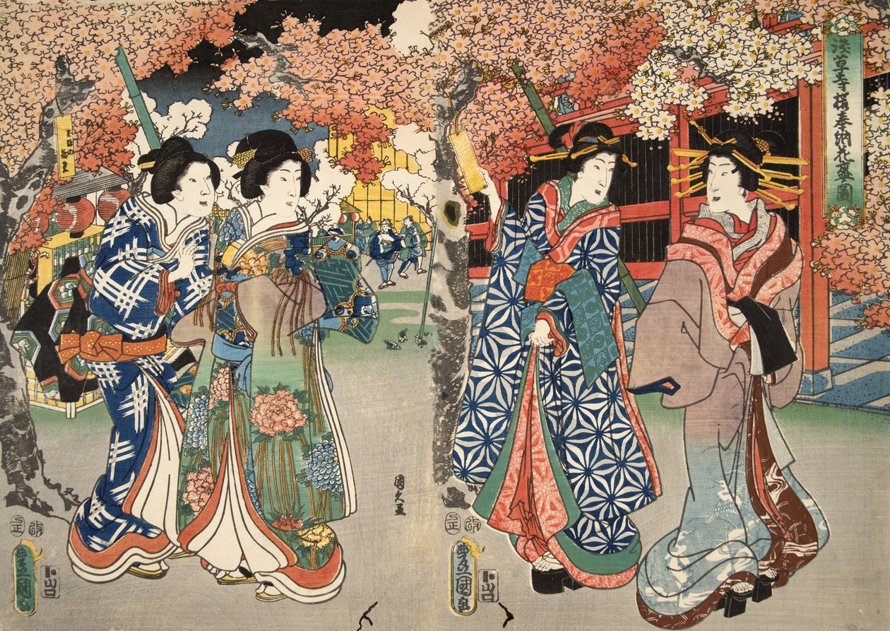 Escena de Genji monogatari (Cuento de Genji) por Murasaki Shibuku (n. 978) c. 1860 de Utagawa and Toyokuni Kuniyoshi