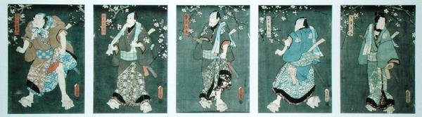Cinco personajes de una obra de Toyokuni de Utagawa Kunisada