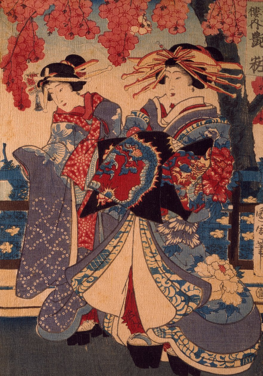 Dos mujeres en un jardín de flores de Utagawa Kunisada